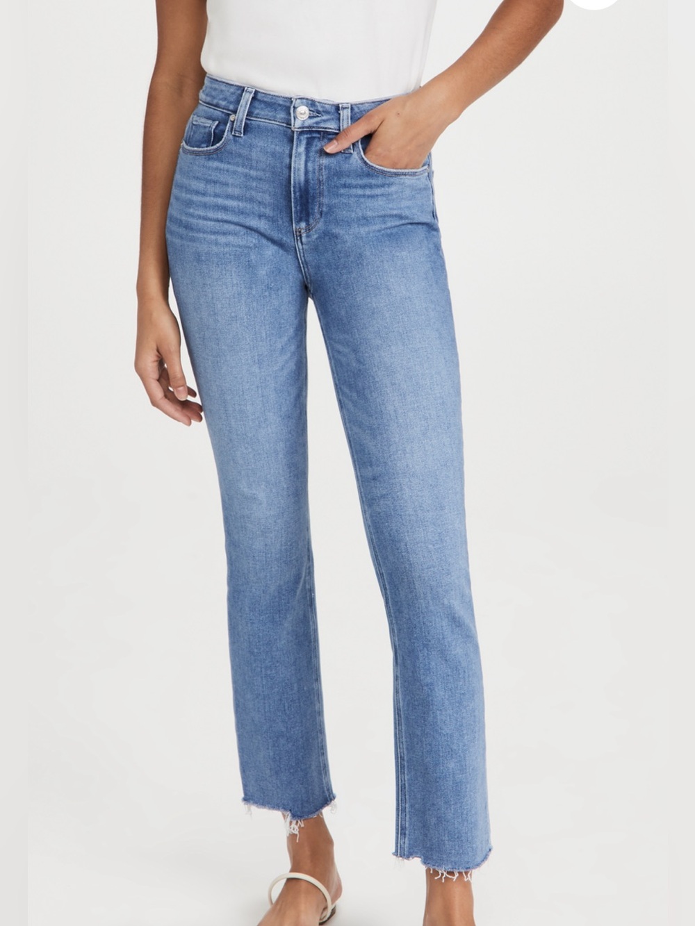 NWT Paige brand “Cindy” straight leg jeans in “music distressed” wash, sz 26